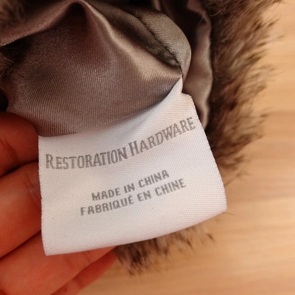 Restoration Hardware Wine Bag Faux Fur Bottle Wine Gift Winter Holiday